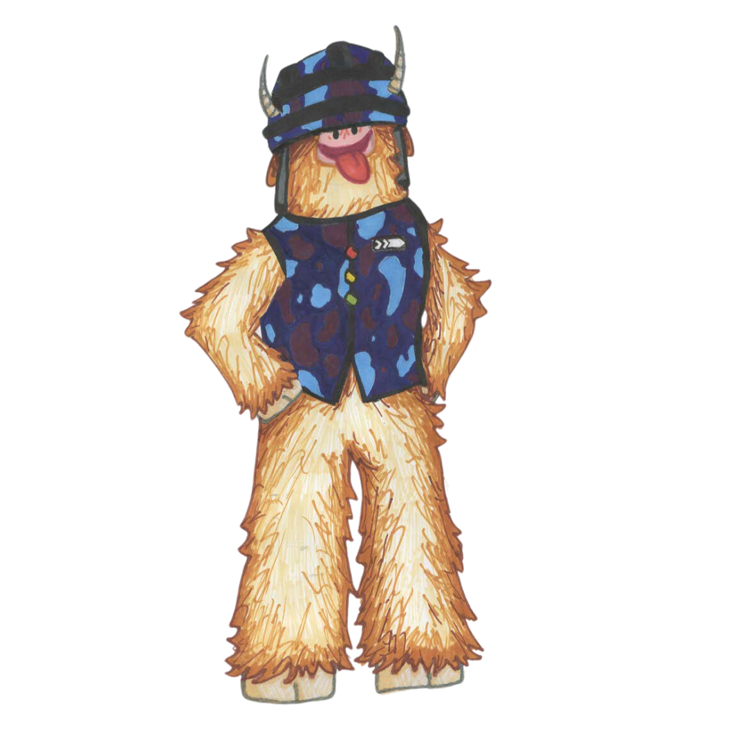 Isla's winning design focuses on a highland cow wearing a military-styled helmet and a camouflage overcoat.